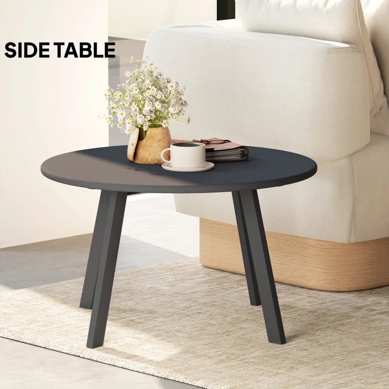 Round Outdoor Side Table, Patio Coffee Table with Metal Frame and Non-Slip Foot Pads, Black