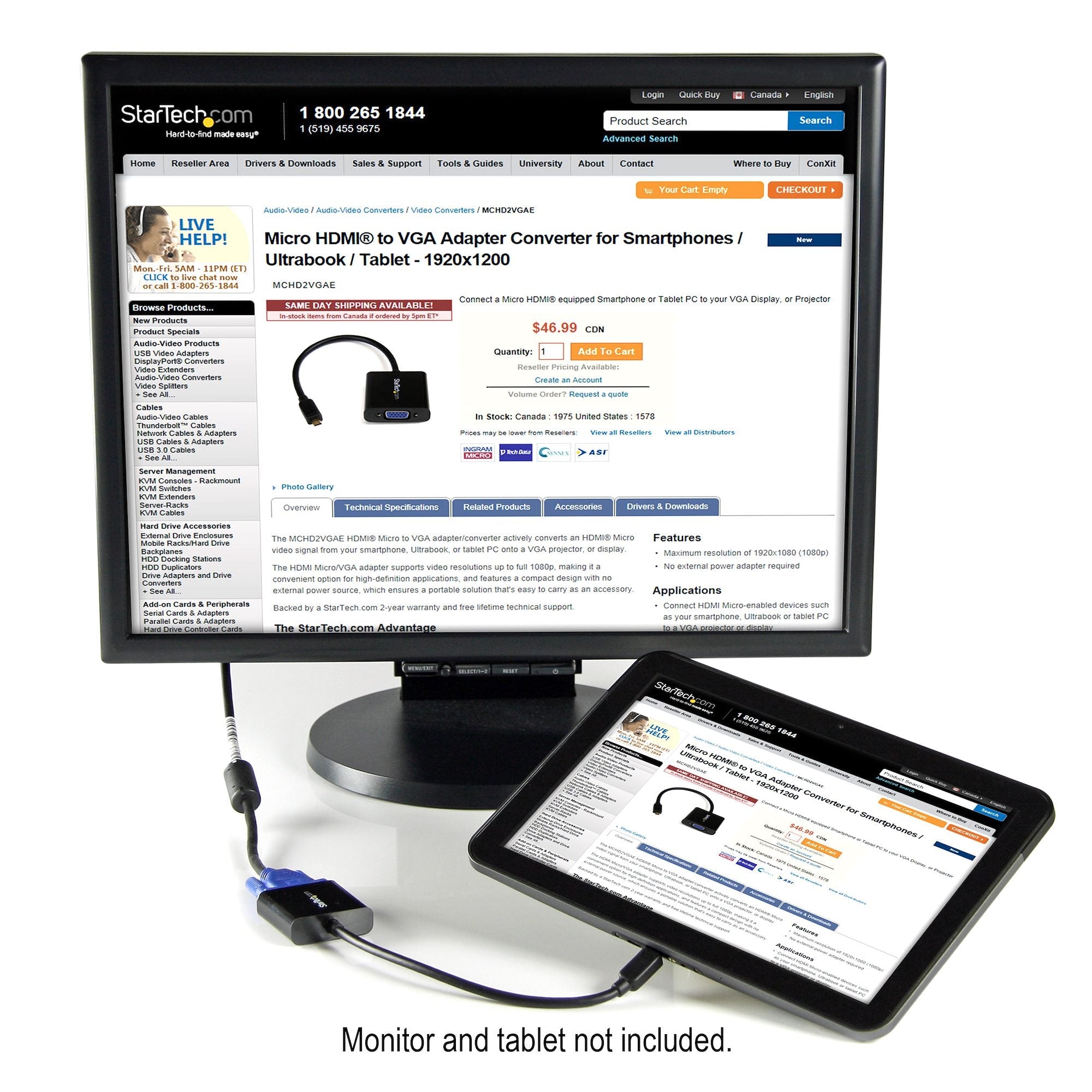Micro HDMI to VGA Adapter Converter for Smartphones / Ultrabook / Tablet - 1920x1080 