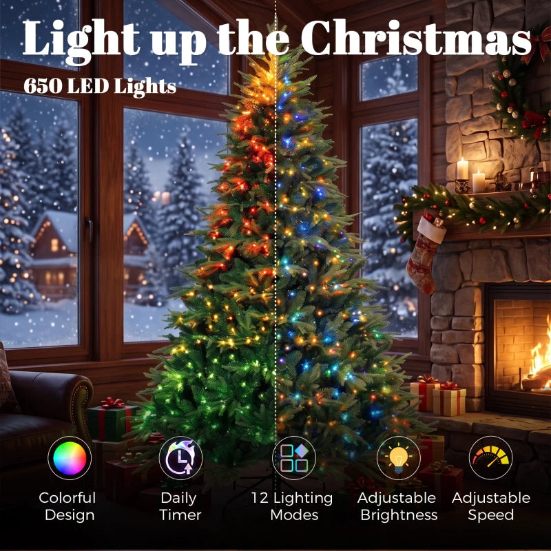 7.5 ft Pre-Lit Artificial Christmas Tree with 650 Synchronized LED Lights, Remote & Timer