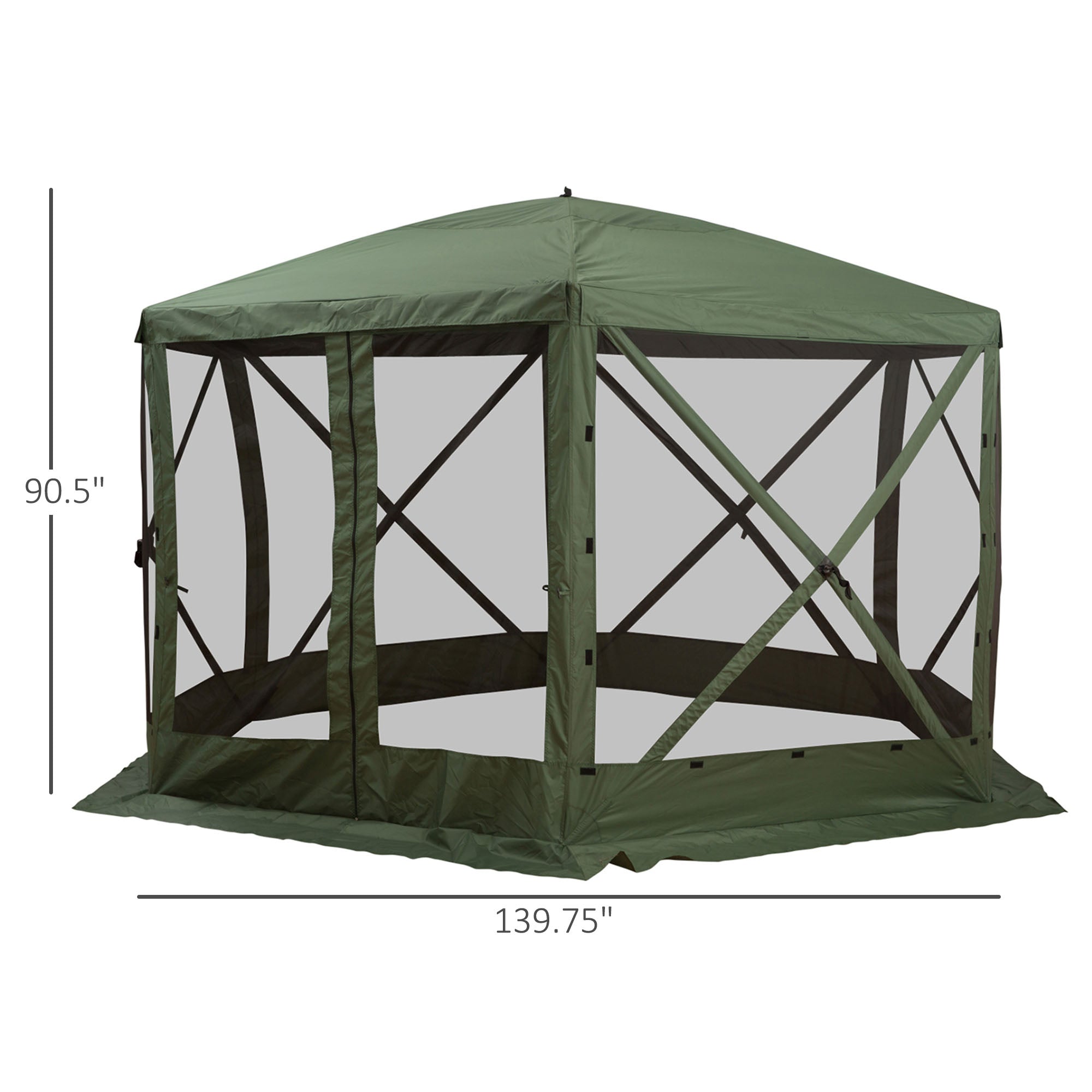 Outsunny 12x12 Pop Up Canopy Tent, Screened Gazebo with Mesh Sidewalls, Carry Bag for Camping & Outdoor Dining, Green 