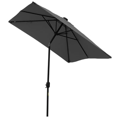 Outsunny 6x10FT Rectangular Patio Umbrella: Solar LED Lights Tilt Crank Outdoor Shade Dark Grey 