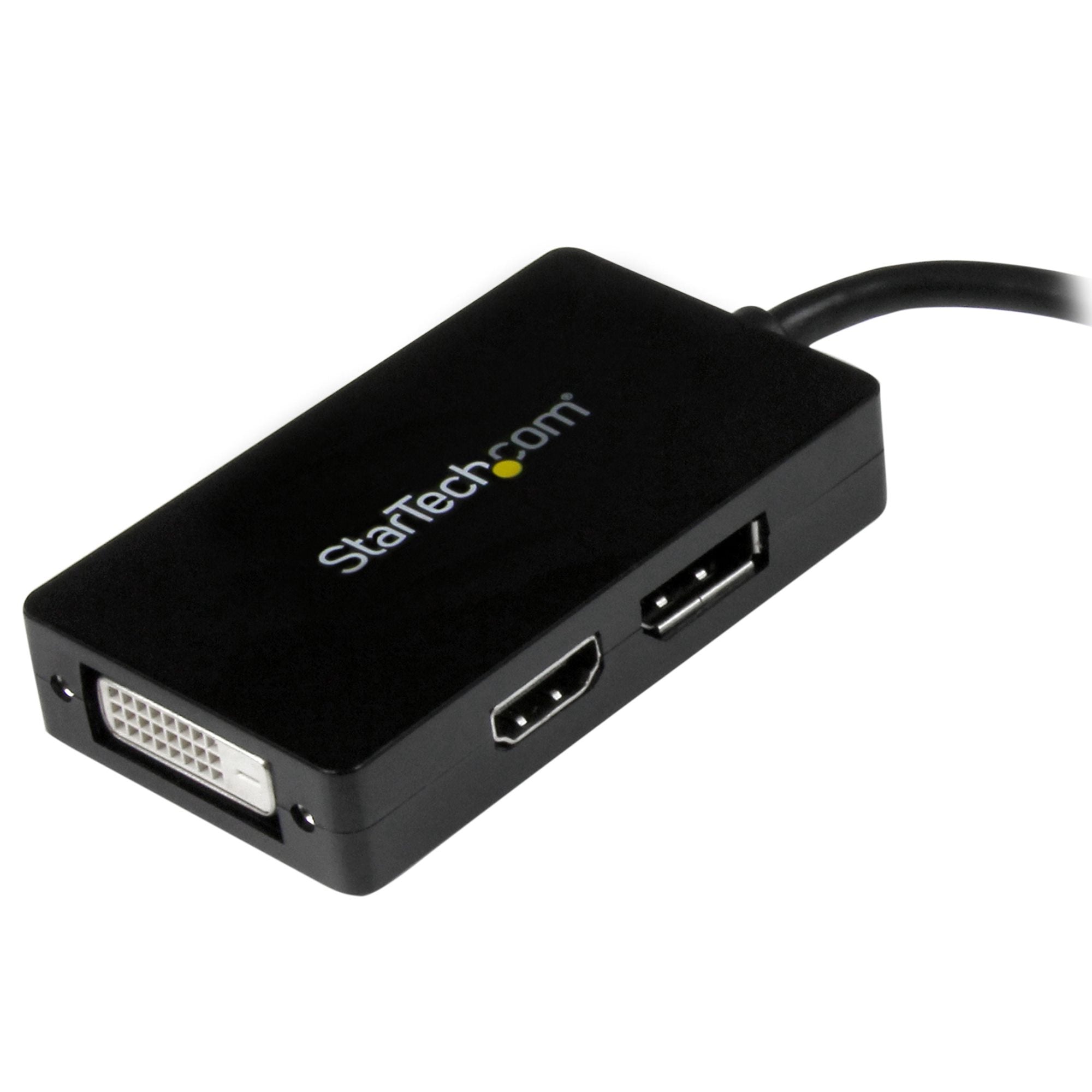 Travel A/V adapter: 3-in-1 Mini DisplayPort to DisplayPort DVI or HDMI converter 