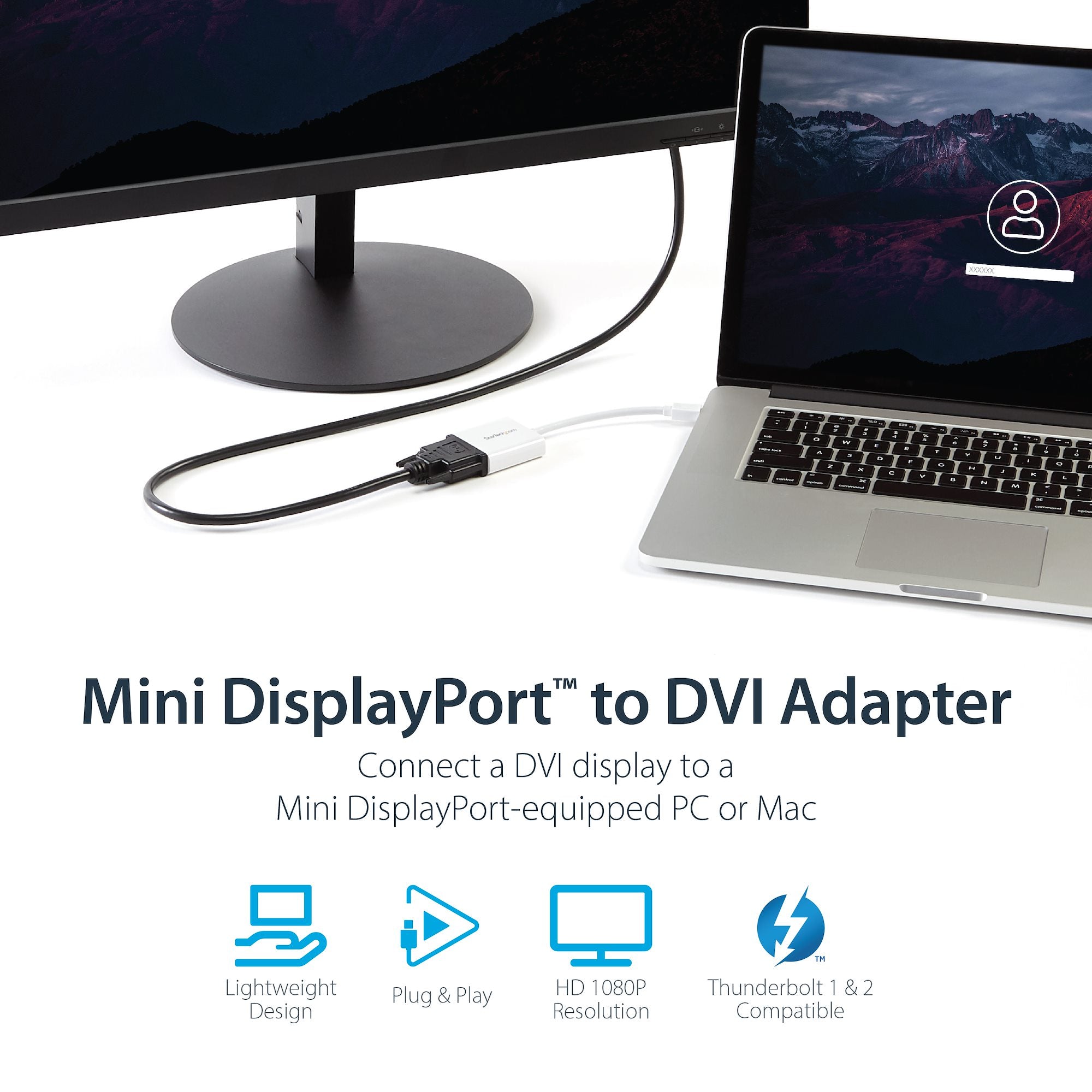 Mini DisplayPort to DVI Adapter - Mini DP to DVI-D Converter - 1080p Video - mDP or Thunderbolt 1/2 Mac/PC to DVI Monitor - mDP 1.2 to DVI Single-Link Adapter Dongle - White 