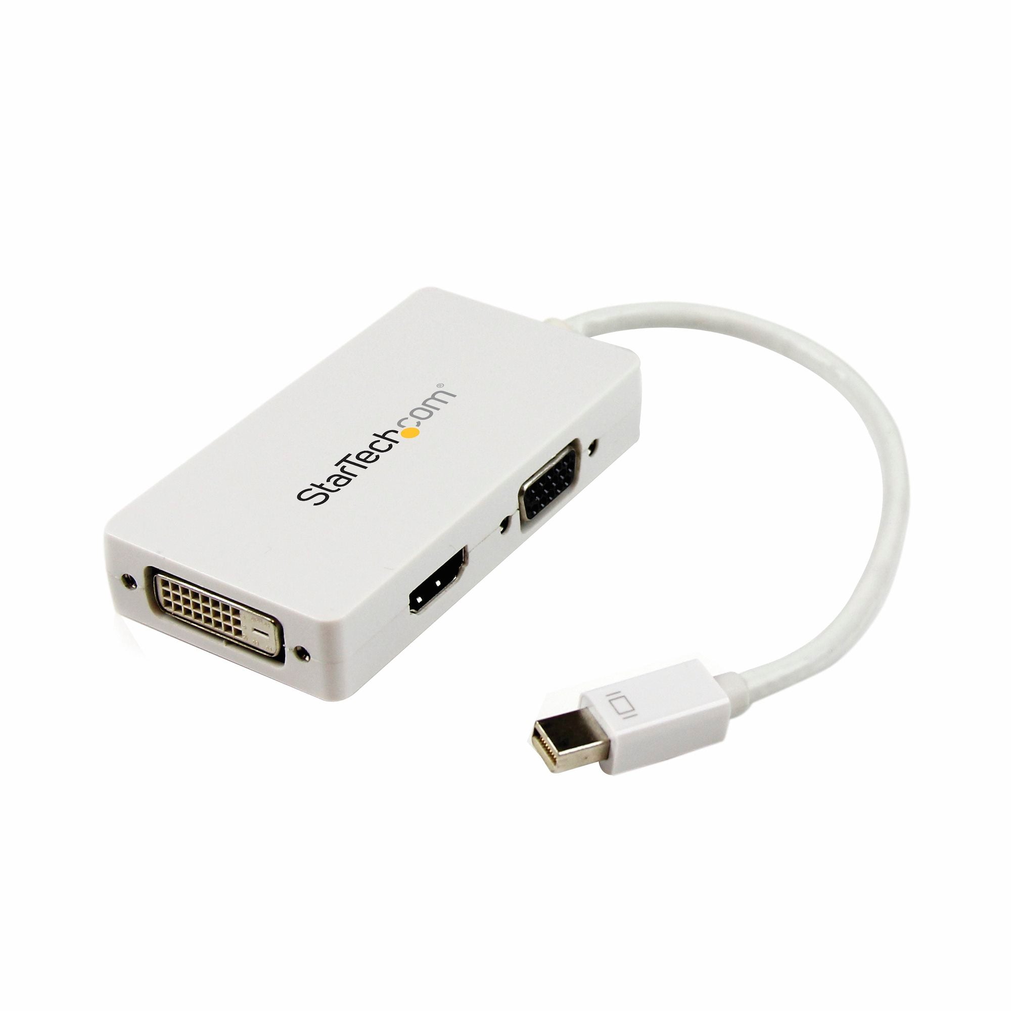 Travel A/V Adapter: 3-in-1 Mini DisplayPort to VGA DVI or HDMI Converter - White 