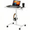 Height Adjustable Standing Desk, Pneumatic Sit Stand Desk with Wheels and Headphone Hook, White Wood Grain