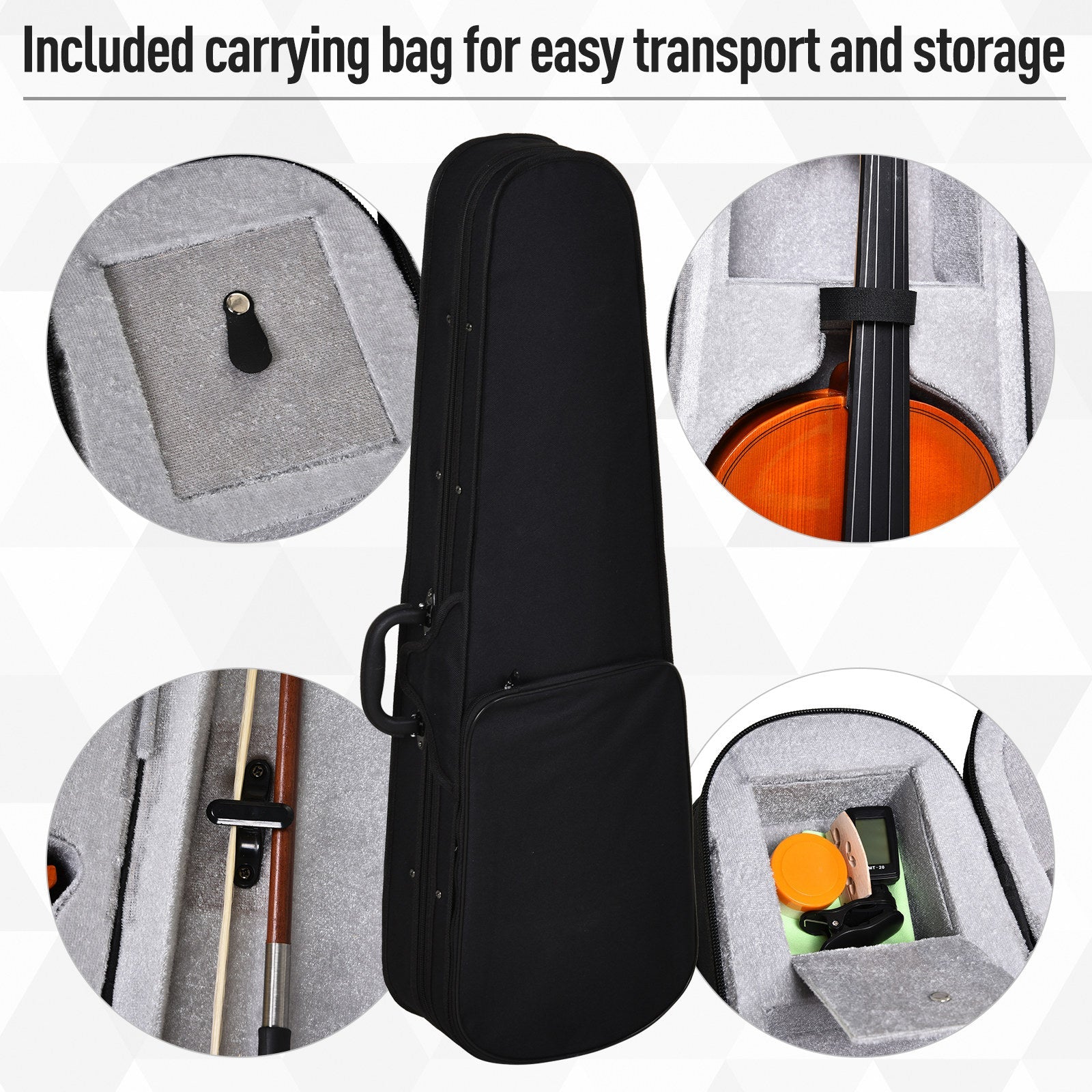 HOMCOM Full Size 4/4 Violin Set Maple Wood with Accessories Storage Box Orange 