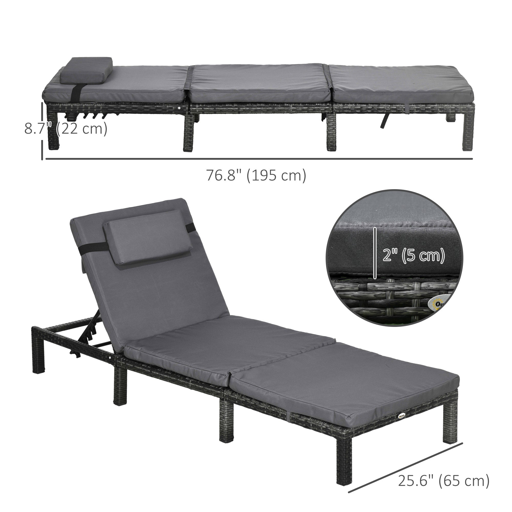 Outsunny Outdoor Lounger, Patio Lounger with 5-Level Adjustable Back, Headrest for Poolside, Garden, Backyard, Dark Grey 