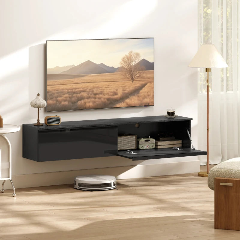Wall Mounted TV Stand, Floating TV Cabinet with Storage, for TVs up to 70", High Gloss Effect, Black