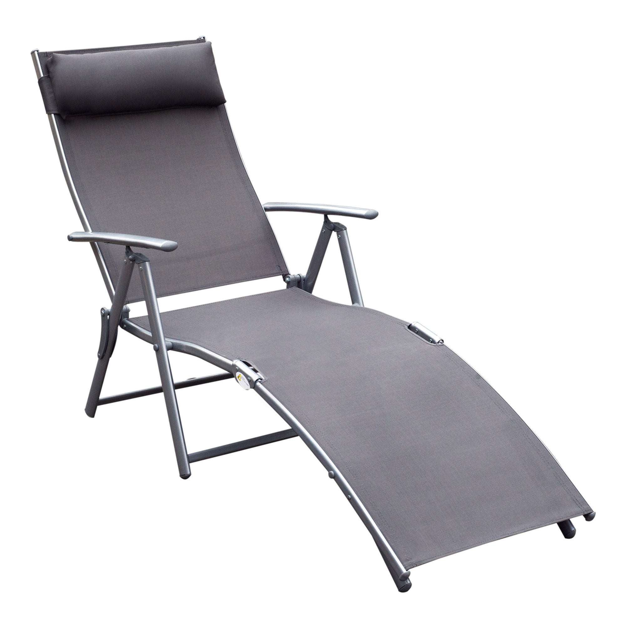 Outsunny Folding Patio Chaise Lounge Chair Recliner Adjustable Garden with Pillow Grey 