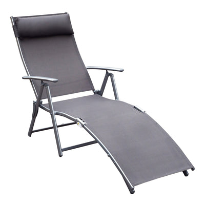 Outsunny Folding Patio Chaise Lounge Chair Recliner Adjustable Garden with Pillow Grey 