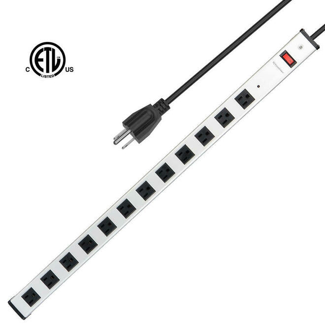 12-Outlet Surge Protector Power Strip with 5 ft Cord, 1200 Joules, 125V/15A