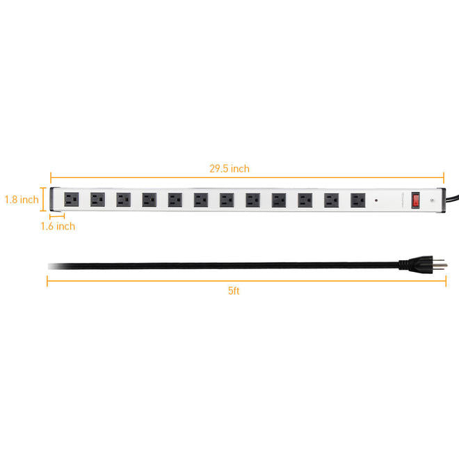 12-Outlet Surge Protector Power Strip with 5 ft Cord, 1200 Joules, 125V/15A