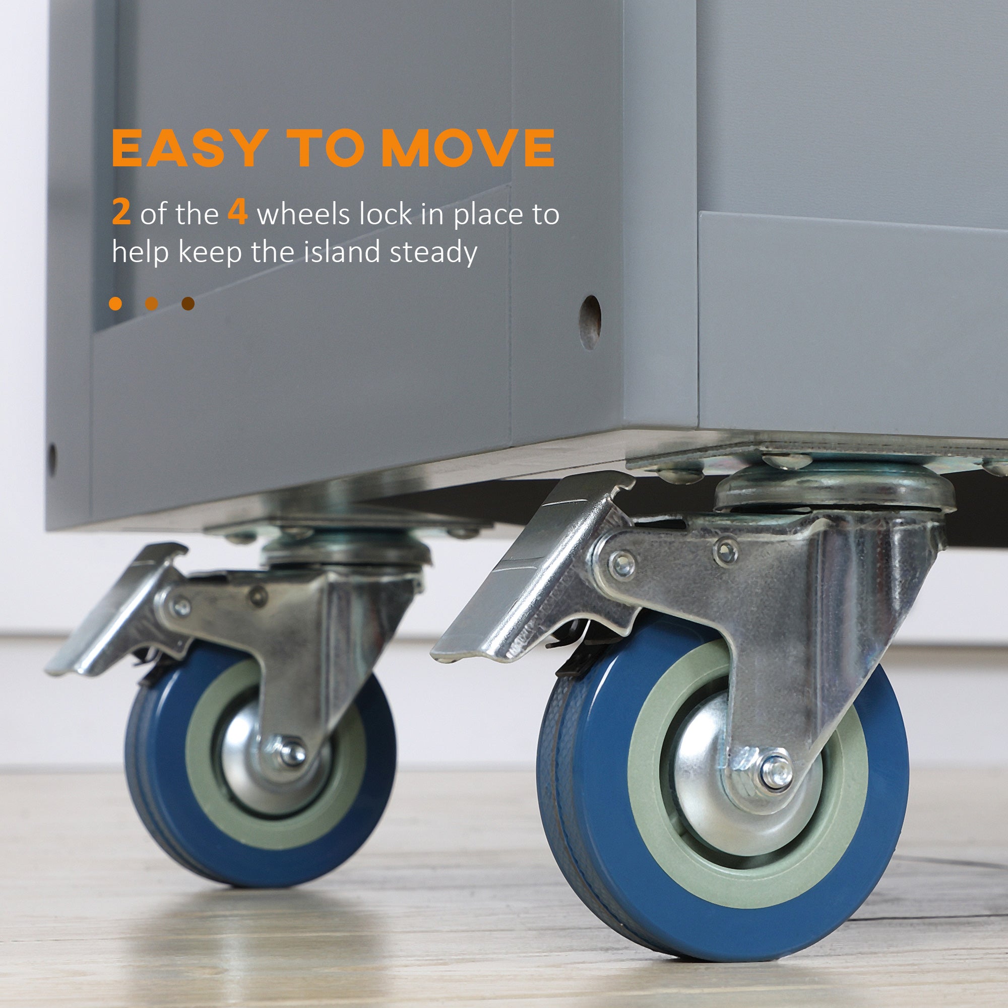 HOMCOM Rolling Kitchen Island: Drop-Leaf Wood Top, Drawers & Cabinets for Extra Storage, Grey 