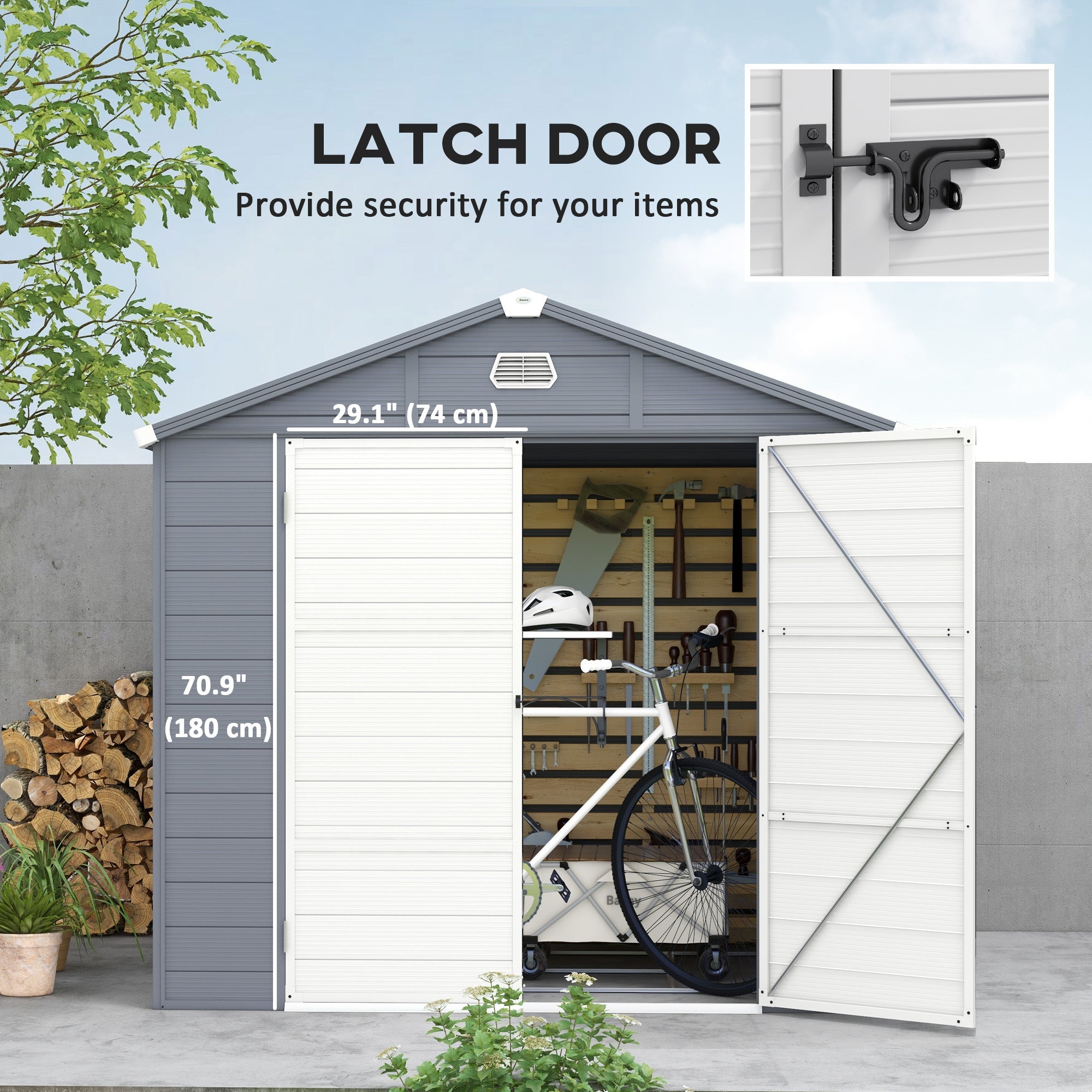 Outsunny 8' x 6' Plastic Garden Storage Shed with Latch Door, Vents, Sloped Roof, Dark Grey 