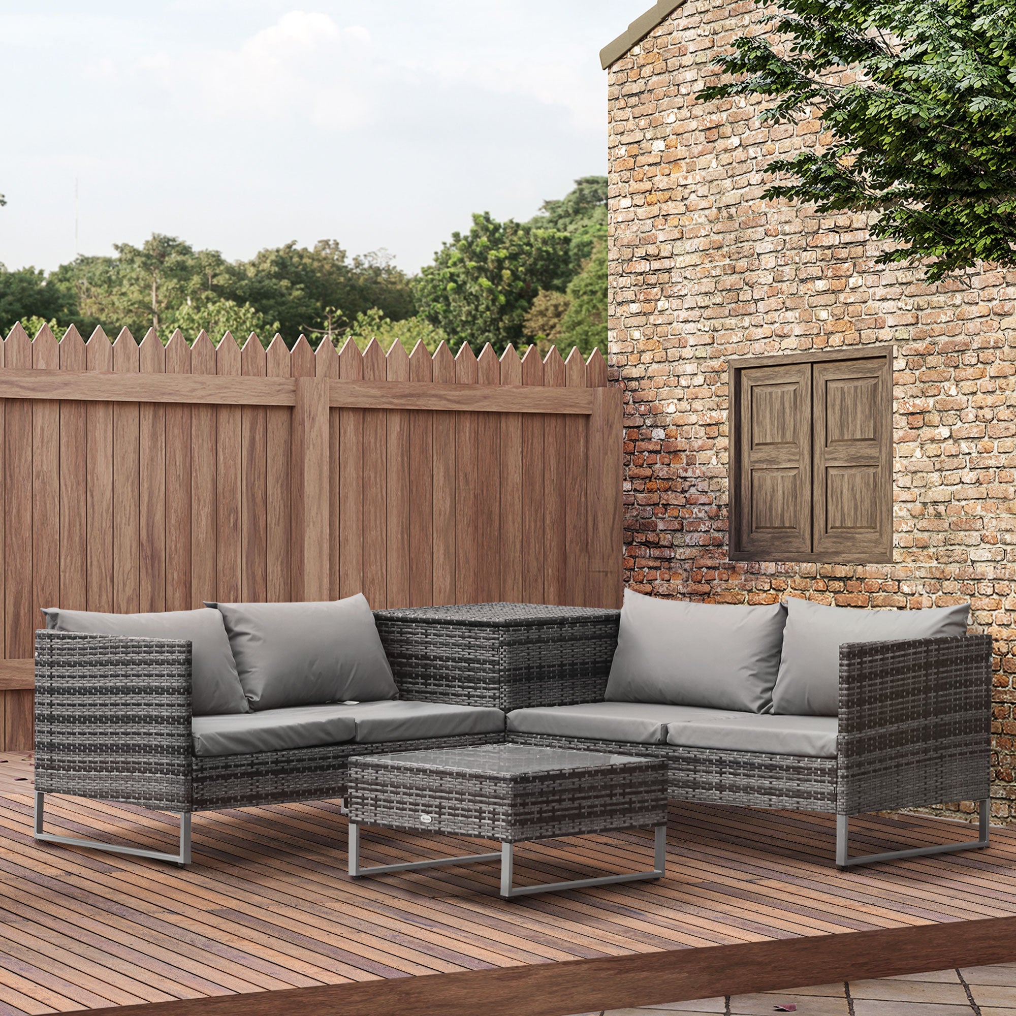 Outsunny 4 Piece Patio Furniture Set with Coffee Table and Corner Table for Backyard, Porch, Poolside, Balcony, Garden 
