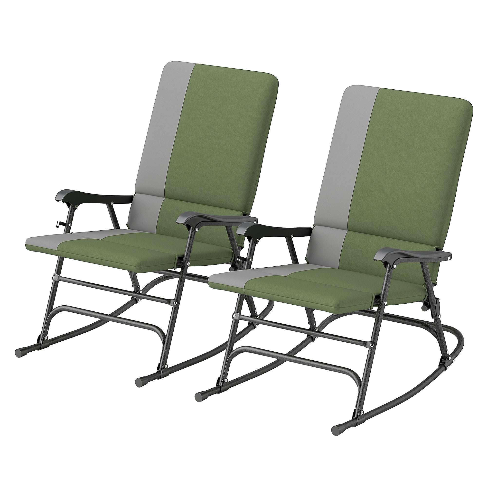 Outsunny Folding Rocking Chair Set, Oversized Outdoor Rocking Chair with 400 lbs Capacity, Wide Seat, Padded High Back, Green 