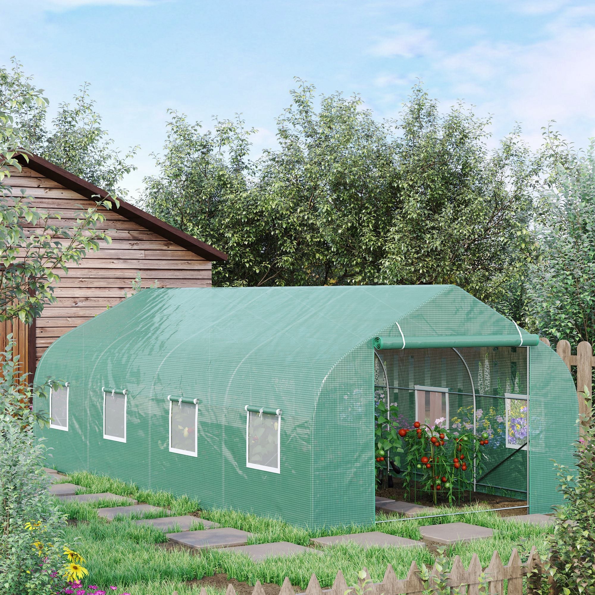 Outsunny 20'x10'x7' Walk-In Steeple Greenhouse Outdoor Backyard Plant Seed Growth Tunnel Warm House Green 
