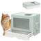 Cat Litter Box, Front Enter & Top Exit Cat Litter Tray with Scoop, Pull-out Tray, Easy to Clean, Green