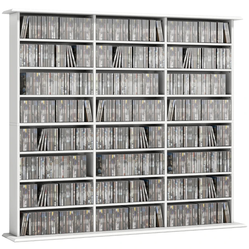 Media Storage Cabinet, 8-Tier DVD Shelf with 18 Adjustable Shelves, Holds 1032 CDs, 594 DVDs or Blu-rays, White