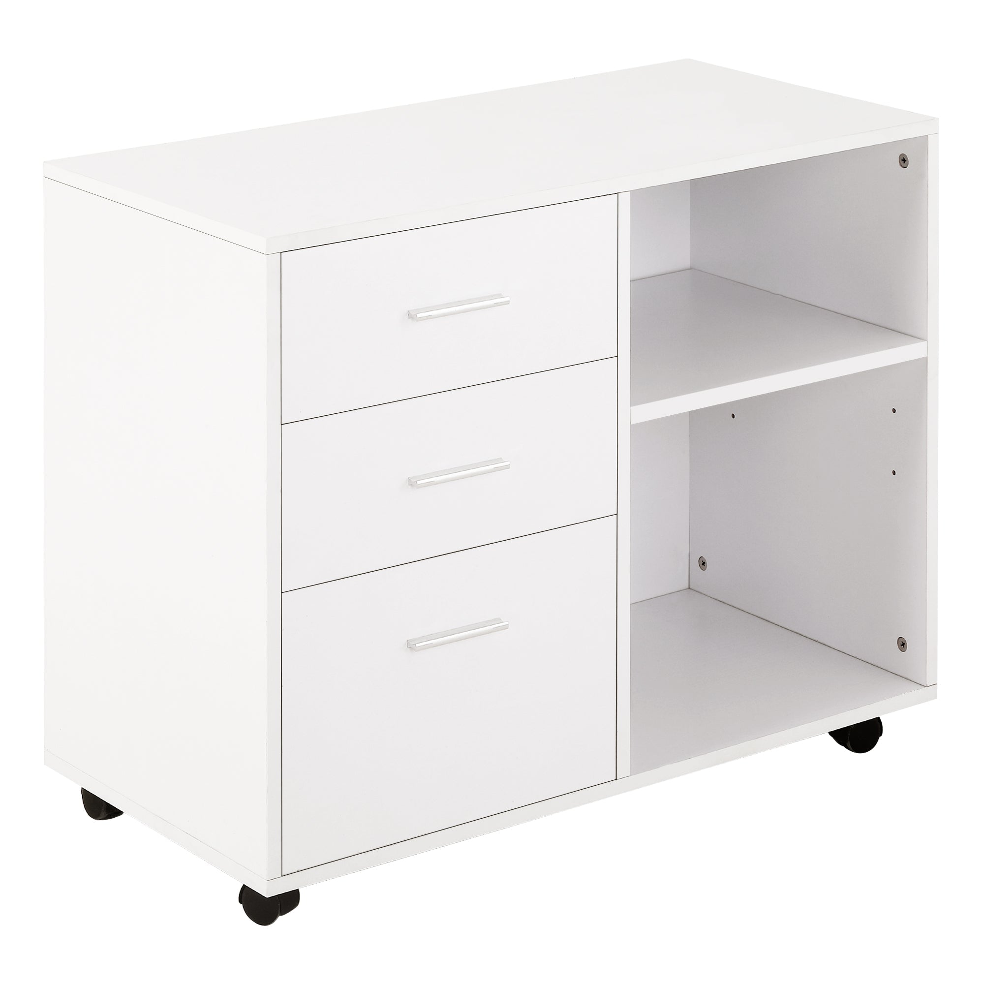 HOMCOM Mobile Printer Stand: Storage Space, 3 Drawers, Shelves, Home Office, White, Rolling Cabinet 