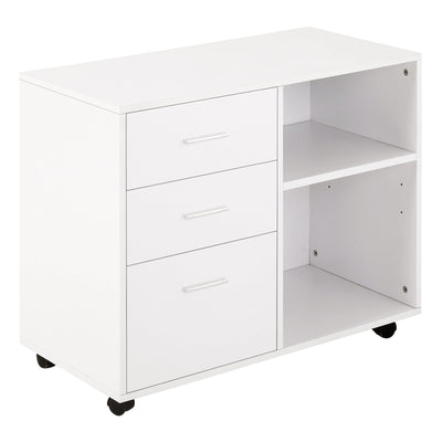 HOMCOM Mobile Printer Stand: Storage Space, 3 Drawers, Shelves, Home Office, White, Rolling Cabinet 