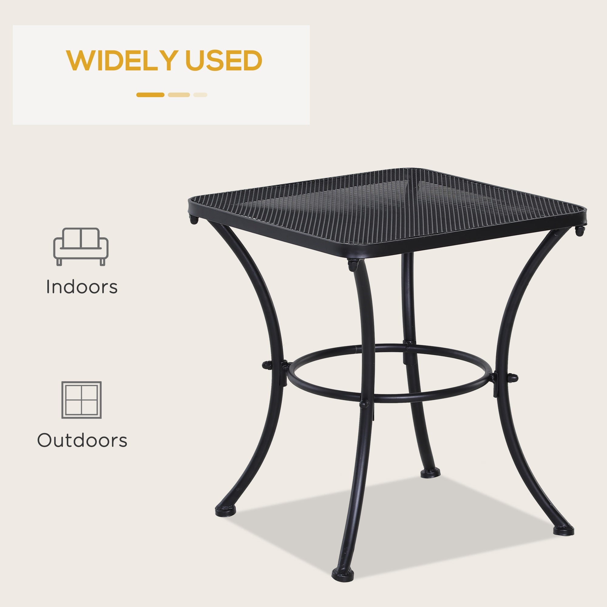 Outsunny 18"x18"x20" Square Metal Bistro Table, Stylish Outdoor Patio Coffee Side Desk, Weather-Resistant, Black 