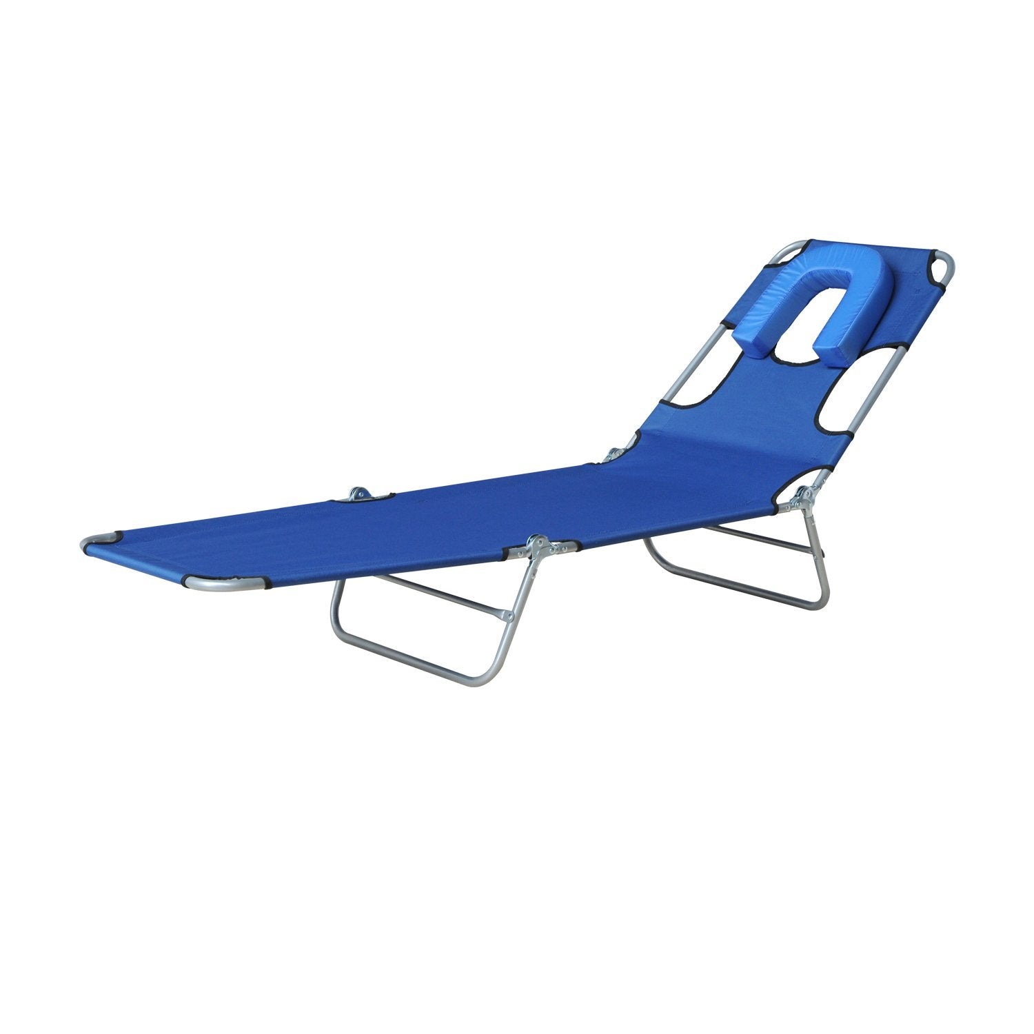 Outsunny Adjustable Folding Chaise Lounge with Face Hole Beach Camping Recliner Sunbed Blue 