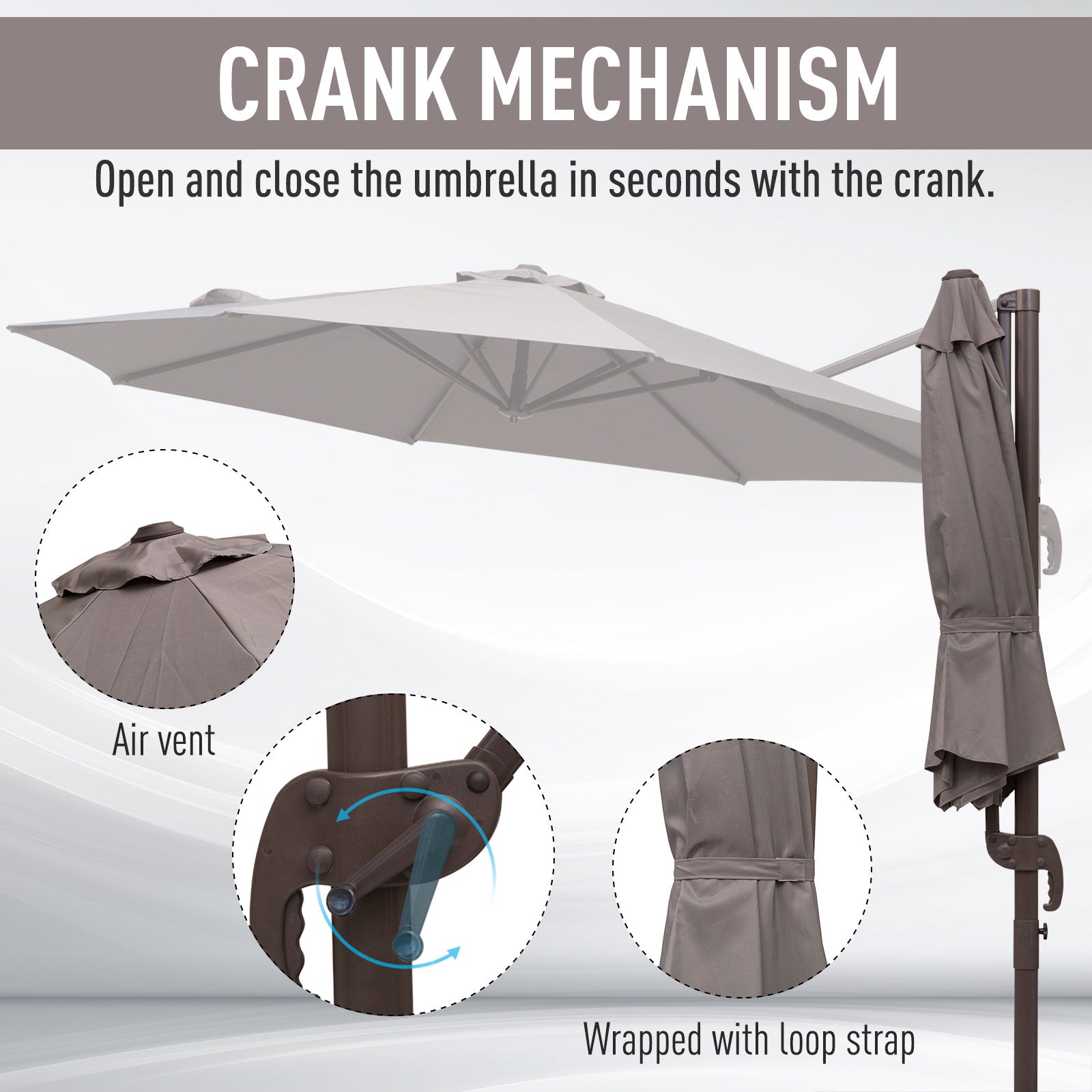 Outsunny Cantilever Hanging Patio Umbrella: 10ft 360° Rotatable Aluminum with Cross Base, Grey 