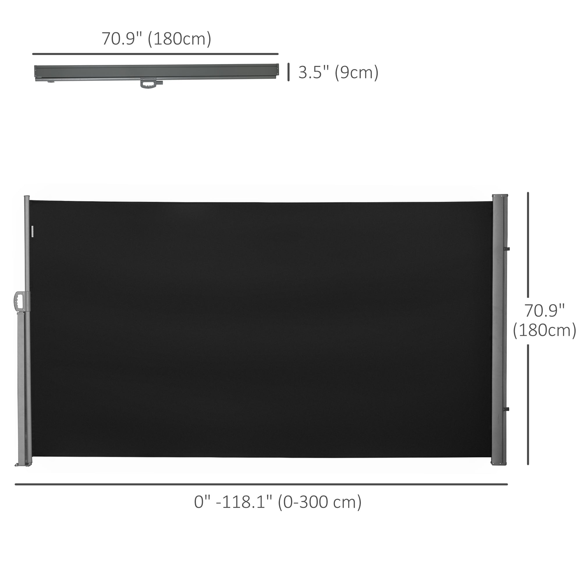 Outsunny Retractable Sidescreen: 118" x 71" UV Wind Resistant Outdoor Privacy Panel for Folding Patio, Black 