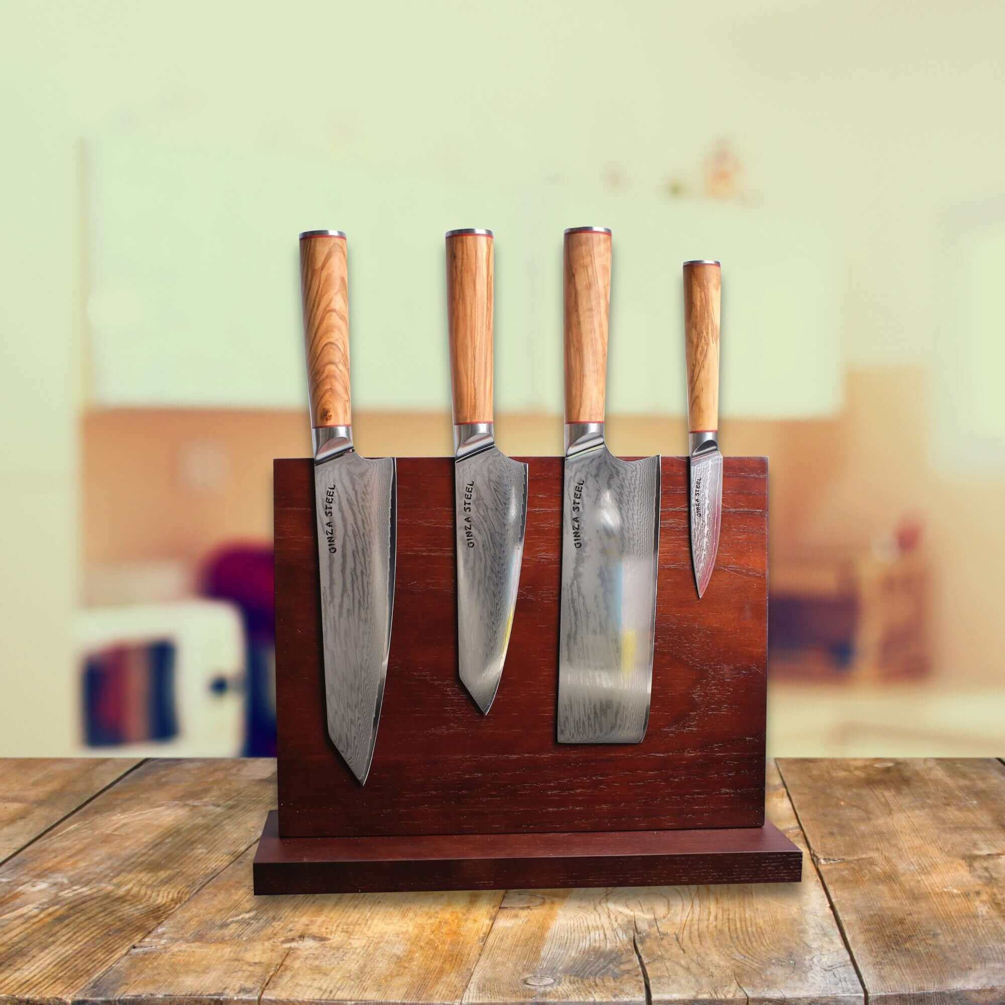 Ginza Steel KC Series MIA FIVE – 5-Piece Essential Knife Set with Magnetic Wood Block 