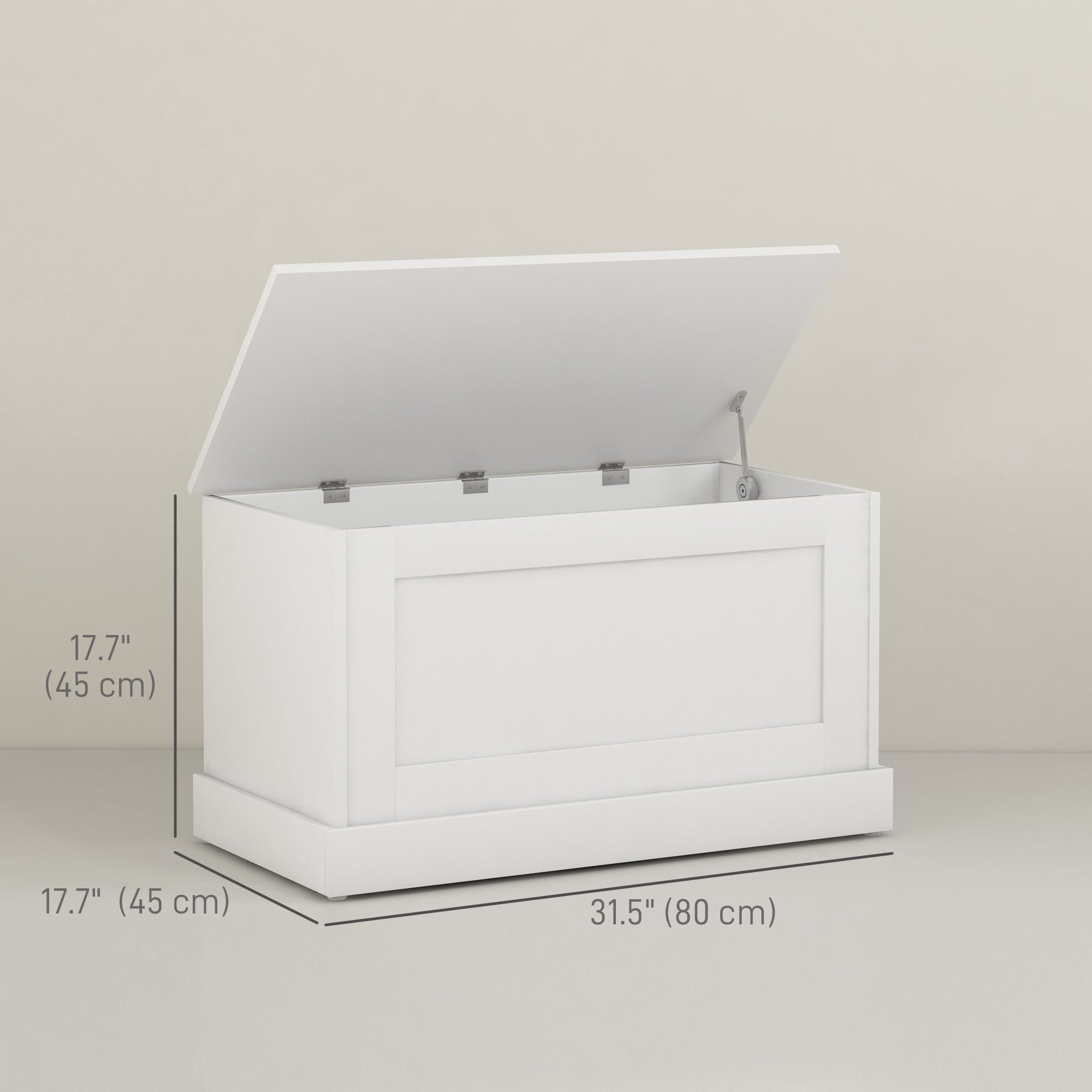 HOMCOM 31.5 Inches Storage Chest, Storage Trunk with Safety Hinge, Wooden Toy Box for Living Room, White Wood Grain 