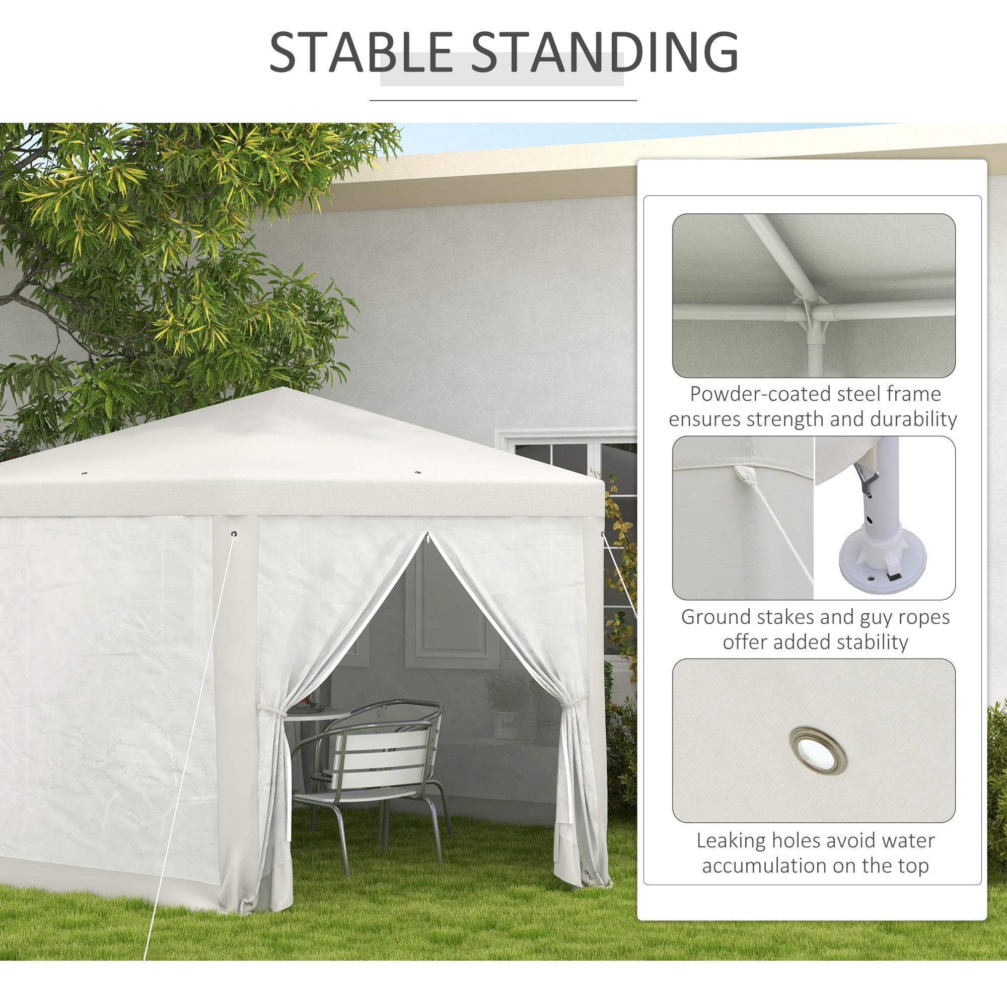 Outsunny Φ13' Hexagon Party Tent Patio Gazebo Outdoor Activity Event Canopy Quick Sun Shelter Pavilion with Netting Mesh Sidewall Cream White 