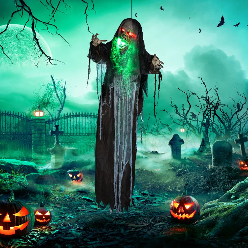 HOMCOM 6.4' Life-Size Winged Grim Reaper – Animated Halloween Decoration, Light-Up Eyes 
