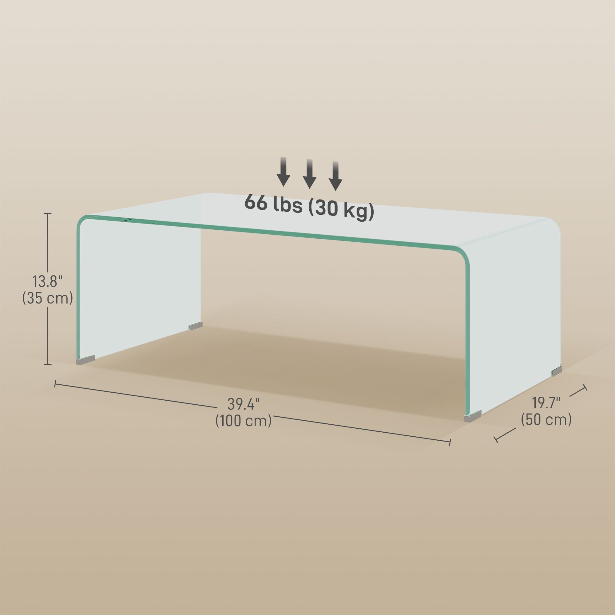 HOMCOM Coffee Table Glass Clear Rectangle Center Table Safe Rounded Edges Living Room 