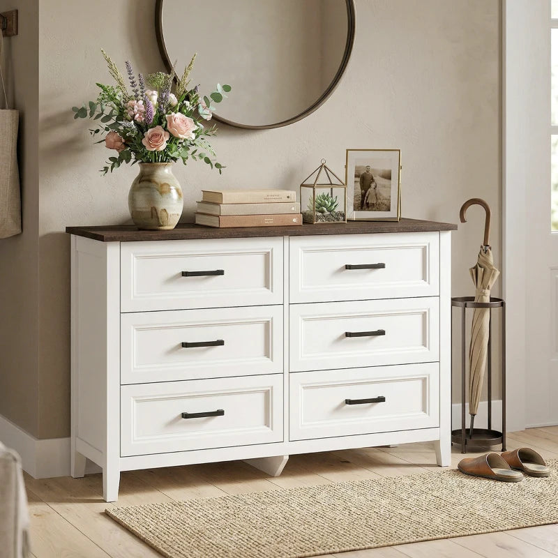 HOMCOM Wide 6 Drawer Dresser for Bedroom, Modern Storage Chest with Wood Top for Living Room, Closet & Entryway