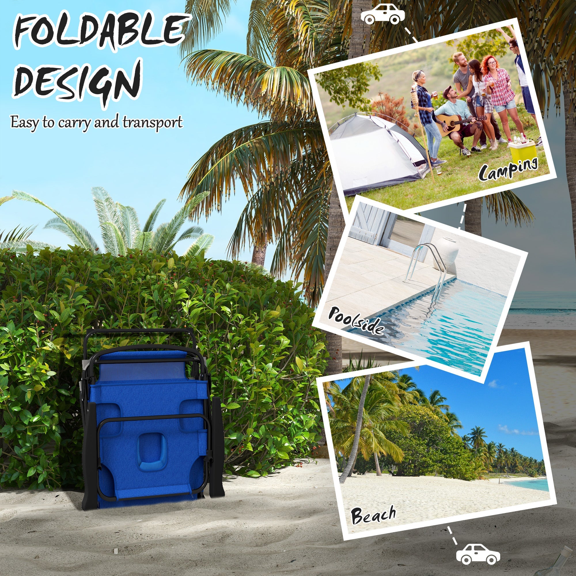 Outsunny Dark Blue Folding Lounge Chair with Reclining Back Portable Outdoor Use 