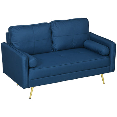 HOMCOM 56" Upholstered 2-Seater Loveseat: With Back Cushions and Pillows for Bedroom, Blue 