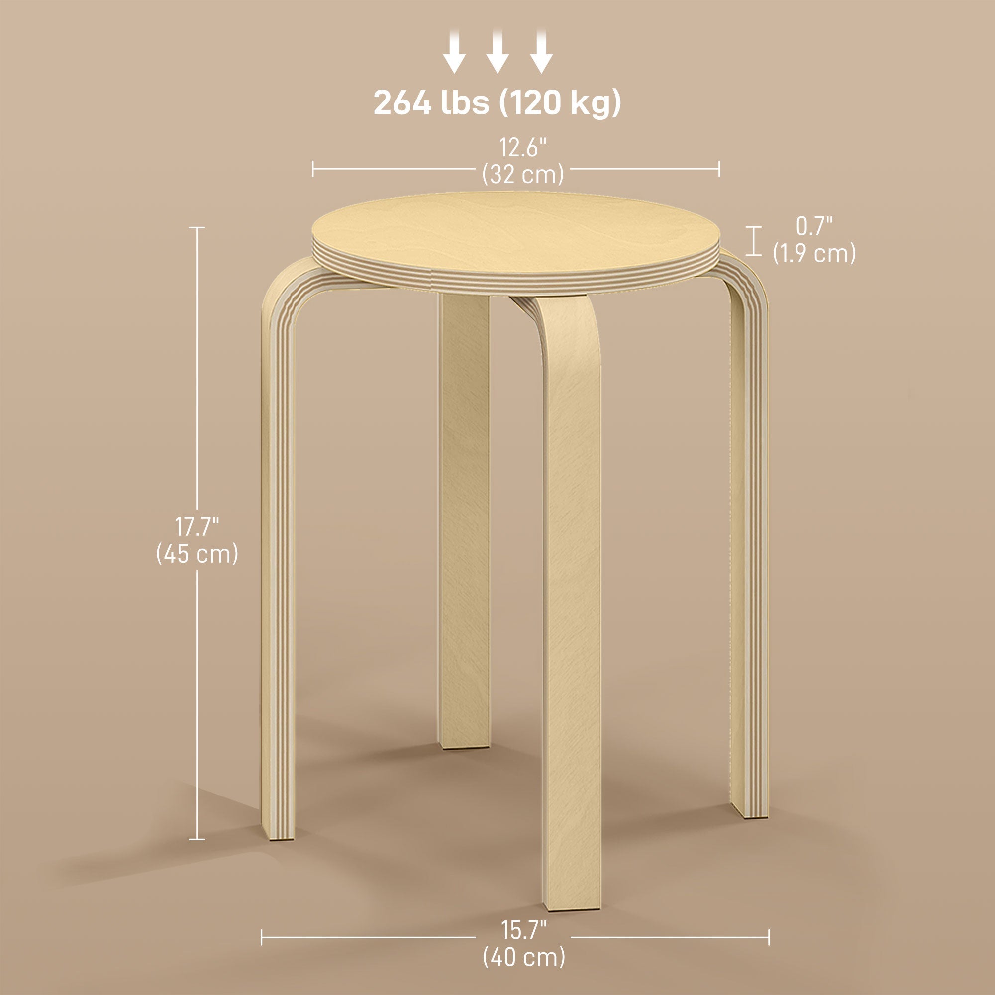 HOMCOM Set of 4 Round Stackable 18-Inch Backless Stacking Stools for Kitchen Dining Office Outdoors 