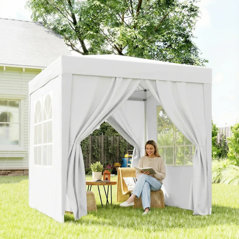 6.6'x6.6' Pop Up Canopy Tent with Sidewalls, Instant Sun Shelter Camping Gazebo with Carry Bag, White
