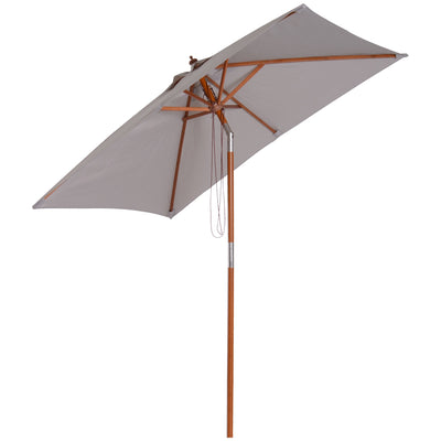 Outsunny Square Fir Wood Patio Umbrella: 6.6x5ft Tilt Mechanism with 6 Ribs Sunshade, Grey 