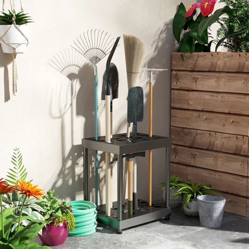Garden Tool Storage Rack, Up to 16 Tools, Heavy-Duty Metal Yard Tool Organizer for Garage Organization and Storage