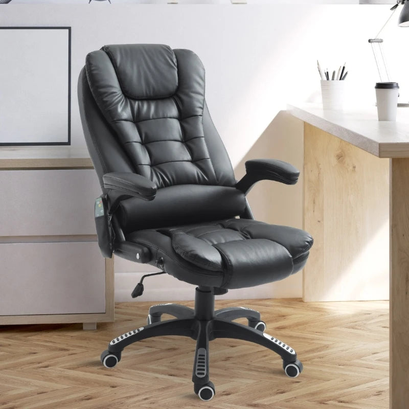 Executive Office Chairs Heated Massage High Back Reclining Office Chair Swivel Leather Adjustable Vibrating Furniture Black