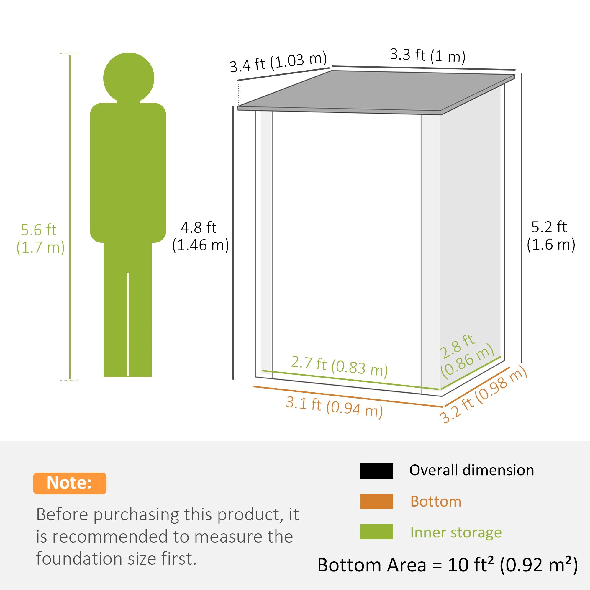 Outsunny 3.3' x 3.4' Lean-to Outdoor Garden Storage Shed, Galvanized Steel with Lockable Door for Patio Brown and White 