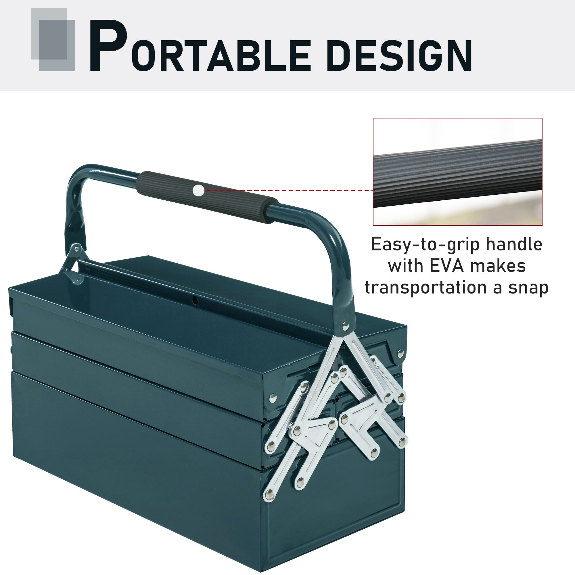 DURHAND Tool Titan: 18-Inch 5-Tray Cantilever Steel Tool Chest for Garage Organization, Dark Green 
