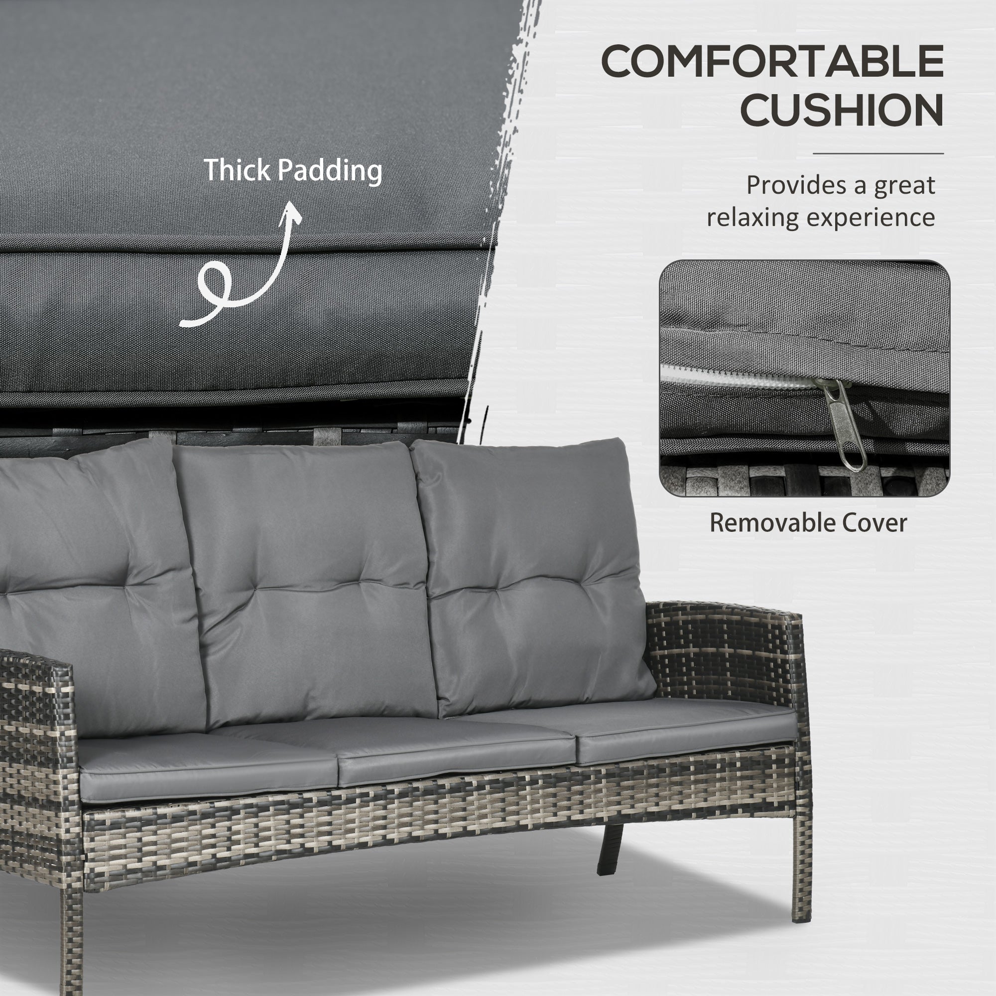 Outsunny 6PC Outdoor Patio Furniture Set Chairs Ottomans Sofa Glass Table Cushions Rattan Conversation Set 