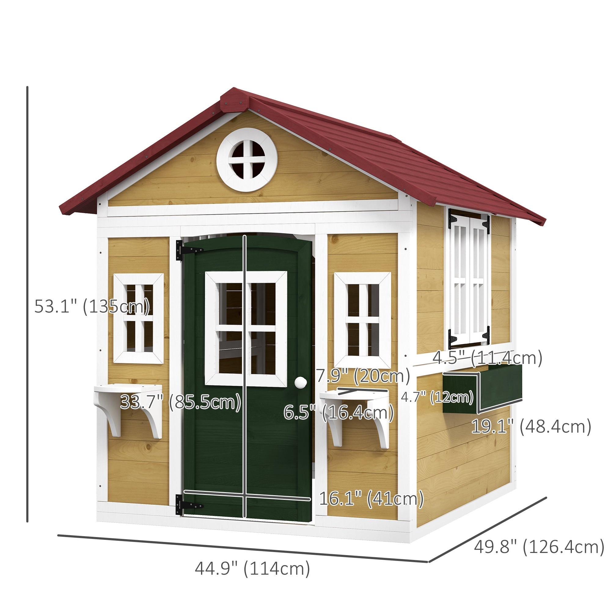 Outsunny Wooden Playhouse for Kids Outdoor with Door, Windows, Planter Pots and Boxes for Toddlers 3-8 Years, Beige 