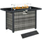 Outsunny 43 Inch Propane Fire Pit Table, 50,000 BTU Pulse-Ignition Wicker Firepit Furniture with Glass Wind Guard, Blue