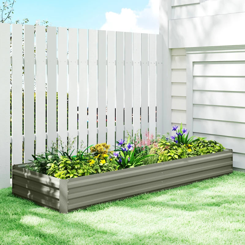 8 x 3 x 1ft Galvanized Raised Garden Bed, Metal Elevated Planter Box for Growing Flowers, Herbs, Succulents, Light Grey