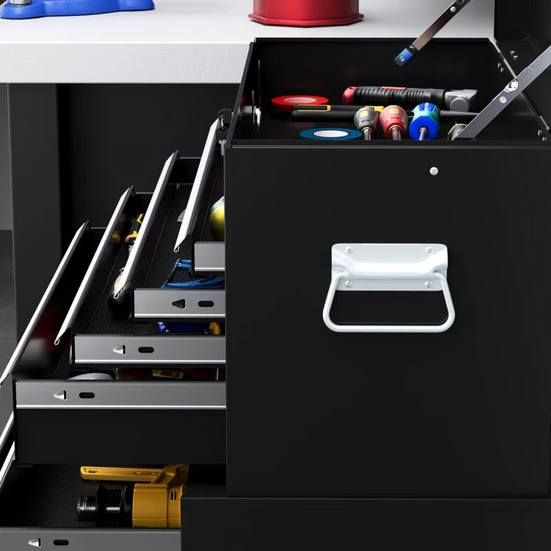 6-Drawer Rolling Tool Chest, 2 in 1 Lockable Storage Cabinet with Hooks, Metal Tool Box for Garage, Workshop, Black