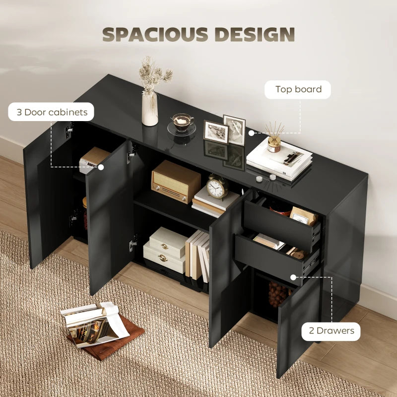 Kitchen Sideboard Storage Cabinet, Modern Coffee Bar Cabinet with Push-Open Design and 2 Drawers for Living Room, Black